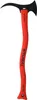 A red and black axe with a curved blade and a long, wavy handle, isolated on a white background. Produktbild-Vorschau