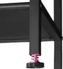 Close-up of the adjustable foot of a black shelving unit. Náhled obrázku produktu