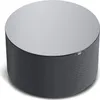 A cylindrical speaker with a silver top and a dark gray fabric-covered body, set against a white background. Produktbild-Vorschau