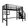 A black metal loft bed with stairs and shelves, shown against a white background. Podgląd zdjęcia produktu