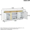 A diagram illustrating the dimensions of a white sideboard with gold accents. Anteprima dell’immagine prodotto