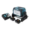 A Makita LED work light with two batteries and a charger, displayed on a white background. Produktbild-Vorschau