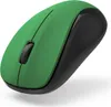 A green and black wireless computer mouse is shown from a diagonal angle on a white background. Produktbild-Vorschau