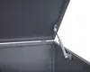Close-up of the interior of a dark gray metal storage box, showing the hinge and a gas strut mechanism that supports the lid. Podgląd zdjęcia produktu