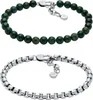 Fossil Armband-Set Herren Perlen Achat Grün und Edelstahl Produktbild-Vorschau 1