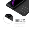 A close-up view of a black phone case with a phone inside, along with marketing text and icons. Náhled obrázku produktu