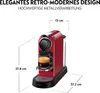 A red Nespresso Krups Citiz coffee machine with a glass of espresso on its drip tray, with dimensions indicated by lines and text. Anteprima dell’immagine prodotto