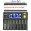 A battery charger with indicator lights and a digital display showing charging information. Produktbild-Vorschau