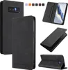 A collage of images showing a black leather flip phone case for a Samsung Galaxy Note 8 from various angles, including open, closed, and standing positions. Produktbild-Vorschau
