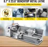 A benchtop metal lathe with four inset images showcasing its capabilities. Anteprima dell’immagine prodotto