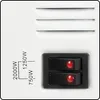 Close-up of a white appliance control panel with two black switches, indicator lights, and wattage labels. Náhled obrázku produktu