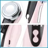 A collage of four close-up images of a pink and silver facial massage device. Náhľad obrázku produktu