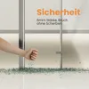 A hand is shown breaking a glass panel, which shatters into small pieces on the floor. Text indicates safety features. Produktbild-Vorschau