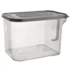 A clear, studio shot of a transparent food storage container with a gray lid and handle. Produktbild-Vorschau