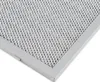Close-up of a silver metal mesh range hood filter with a silver frame. Podgląd zdjęcia produktu