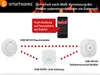 Diagram showing Smartwares smoke and CO detectors connected via a gateway, with a smartphone notification. Produktbild-Vorschau