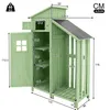 A diagram of a green wooden garden shed with dimensions indicated. Podgląd zdjęcia produktu