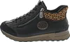 Side view of a black women's boot with leopard print accent and a zipper. Náhľad obrázku produktu