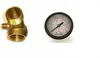 A brass pipe fitting and a pressure gauge are shown against a white background. Produktbild-Vorschau