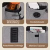 A collage of four images showcasing different features of a pet backpack. Produktbild-Vorschau