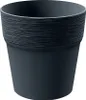 A dark gray plant pot with a textured rim, isolated on a white background. Podgląd zdjęcia produktu