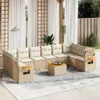11-tlg. Garten-Sofagarnitur mit Kissen Beige Poly Rattan Produktbild-Vorschau 2