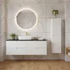 A modern bathroom vanity with a sink, mirror, and storage cabinet. Produktbild-Vorschau