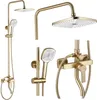 A collage of a gold shower set, showing different angles and components. Produktbild-Vorschau