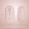 Two white Logitech mice are shown with dimensions and weight information. Produktbild-Vorschau