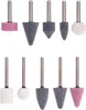 A collection of grinding and polishing bits for a rotary tool, arranged in two rows against a white background. Voir les images du produit