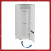 A white corner wardrobe with its door open, revealing shelves and a hanging rail. Produktbild-Vorschau