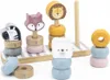 A wooden stacking toy with animal figures and colored rings. Produktbild-Vorschau