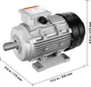 A silver electric motor with black accents is shown against a white background, with dimensions indicated by lines and text. Produktbild-Vorschau