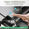 A close-up of a person's finger interacting with a control panel of a kitchen sink, with two inset images showing different water flow modes. Náhľad obrázku produktu