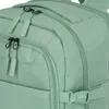A close-up view of a green backpack, focusing on the zippers and a buckle. Anteprima dell’immagine prodotto