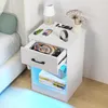 2x Nachttisch mit Steckdose & USB,LED Weiß Hochglanz Produktbild-Vorschau 2