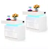 2x Nachttisch mit LED,Weiß Hochglanz Nachtschrank mit 2 Produktbild-Vorschau 1