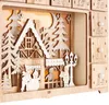 A close-up view of a wooden Christmas advent calendar with a village scene and LED lights. Náhled obrázku produktu