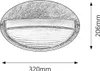 A sketch of an oval outdoor wall light with dimensions indicated. Podgląd zdjęcia produktu