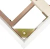 Close-up view of the corner joint of a wooden bed frame with metal reinforcement. Produktbild-Vorschau