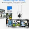 A marketing image for a smart security camera, showcasing its features and capabilities through text and illustrative scenes. Podgląd zdjęcia produktu