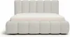 A white upholstered bed frame with a mattress on a white background. Náhľad obrázku produktu