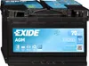 A black car battery with a blue label. Produktbild-Vorschau