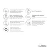 A collection of icons and text describing product features and manufacturing processes. Produktbild-Vorschau