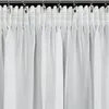 A close-up view of white sheer curtains hanging from a rod. Produktbild-Vorschau
