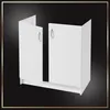 A white vanity unit with two doors against a black background, framed by a gold border. Voir les images du produit