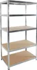 A metal shelving unit with wooden shelves against a white background. Náhled obrázku produktu