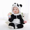 A baby wearing a panda costume, sitting and holding toys. Produktbild-Vorschau