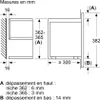 Technical drawing showing installation dimensions for a Bosch built-in microwave. Voir les images du produit