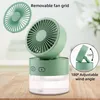 A green portable fan with a transparent base that lights up, placed on a wooden surface. Produktbild-Vorschau